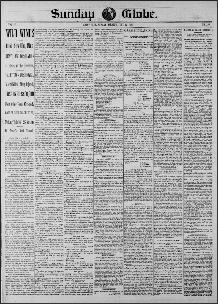 New Ulm Minnesota 1881 Tornado Saint Paul Globe