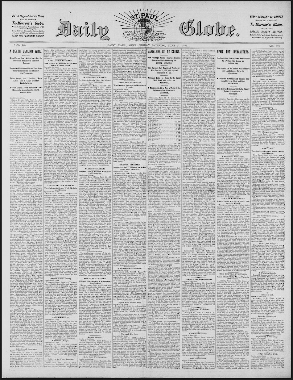 Grand Forks Tornado Saint Paul Daily Globe Newspaper